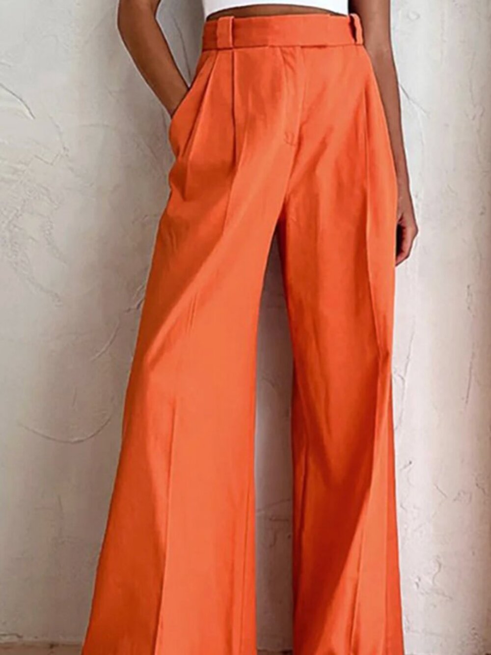 Commense Relaxed Fit Vitamin C Linen Cotton Wide Leg Pants S